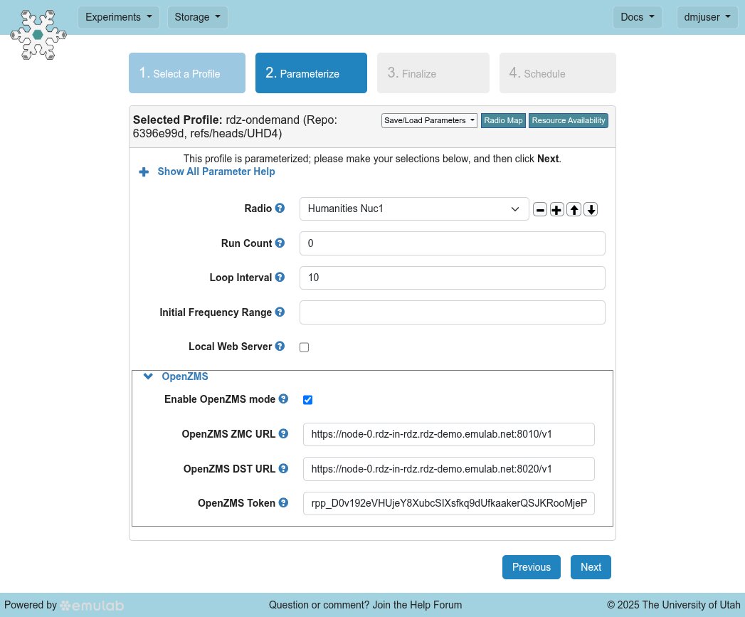 RDZ-in-RDZ Monitor Experiment Parameters RDZ-in-RDZ Monitor Experiment Parameters