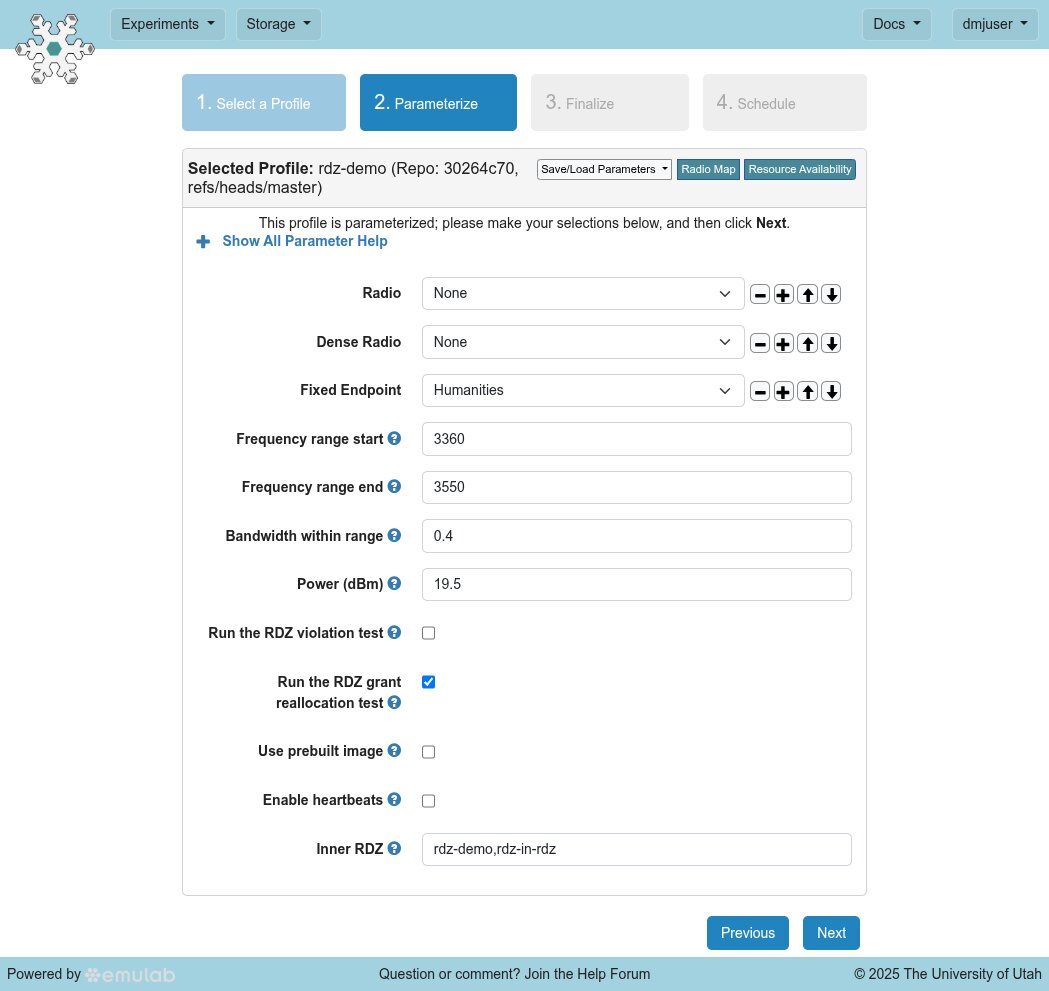 RDZ-in-RDZ Smart Transmitter Experiment Parameters RDZ-in-RDZ Smart Transmitter Experiment Parameters